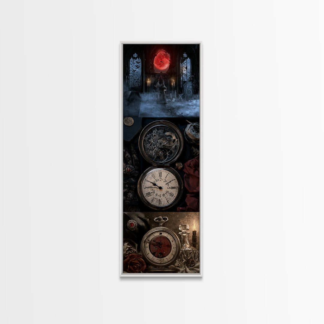 The Cursed Pocket Watch, Victorian Gothic Art, Tall Narrow Wall Art, Framed Canvas Print, Gothic Wall Decor, Halloween Portrait Art
