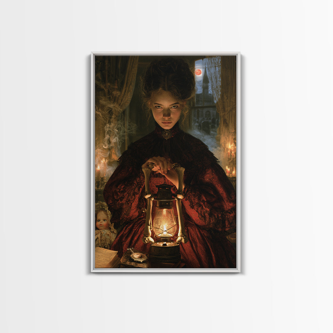 The Bone-Handled Lantern, Antique Gothic Portrait, Vertical Wall Art, Canvas Print, Gothic Wall Decor, Halloween Portrait Art