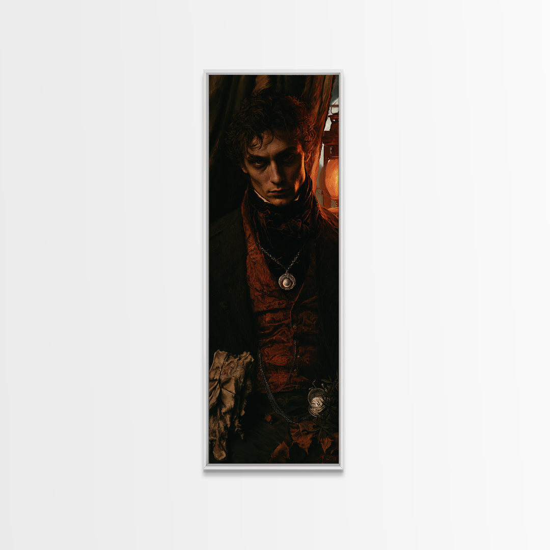 The Moonstone Amulet, Antique Gothic Portrait, Tall Narrow Wall Art, Canvas Print, Gothic Wall Decor, Halloween Portrait Art