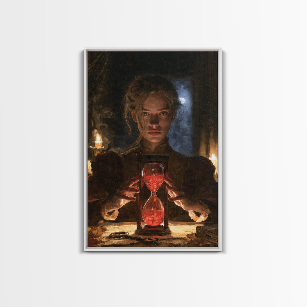 The Crimson Hourglass, Macabre Victorian Decor, Vertical Wall Art, Canvas Print, Gothic Wall Decor, Halloween Portrait Art, Dark Fantasy Art