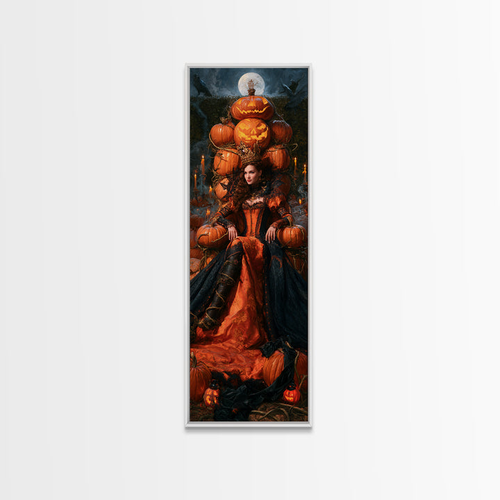 The Jack-O'-Lantern Throne, Macabre Victorian Decor, Tall Narrow Wall Art, Framed Canvas Print, Gothic Wall Decor, Halloween Portrait Art