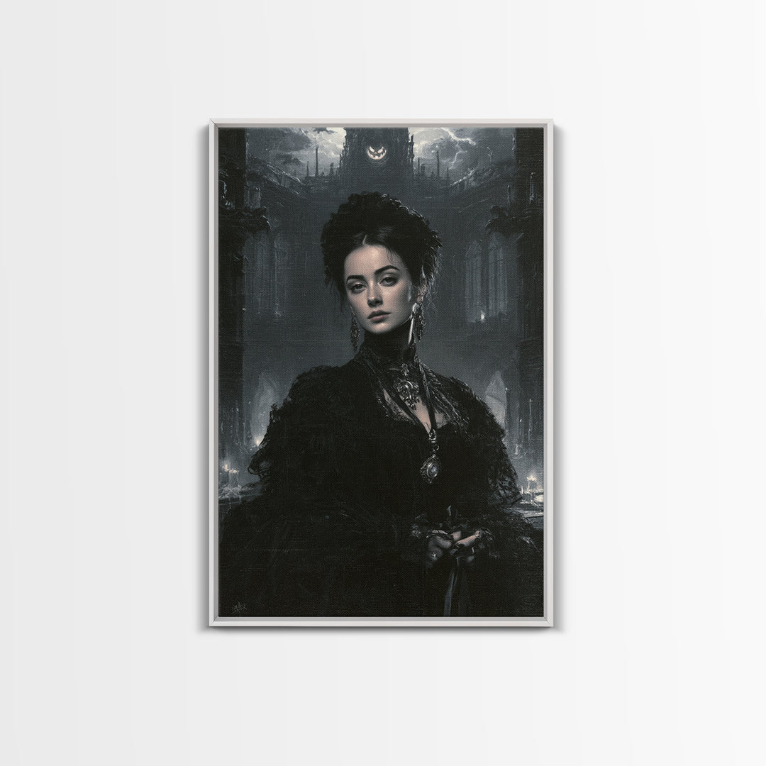 Monochrome Gothic Halloween, Macabre Victorian Decor, Vertical Wall Art, Canvas Print, Gothic Wall Decor, Halloween Portrait Art