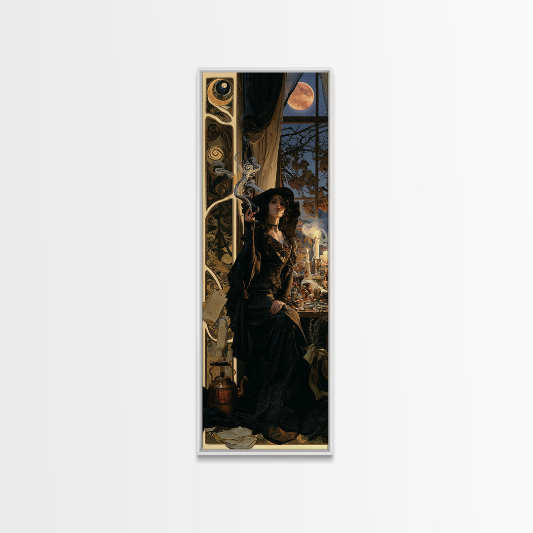 Art Nouveau Witchcraft, Dark Academia Wall Art, Tall Narrow Wall Art, Canvas Print, Gothic Wall Decor, Halloween Portrait Art