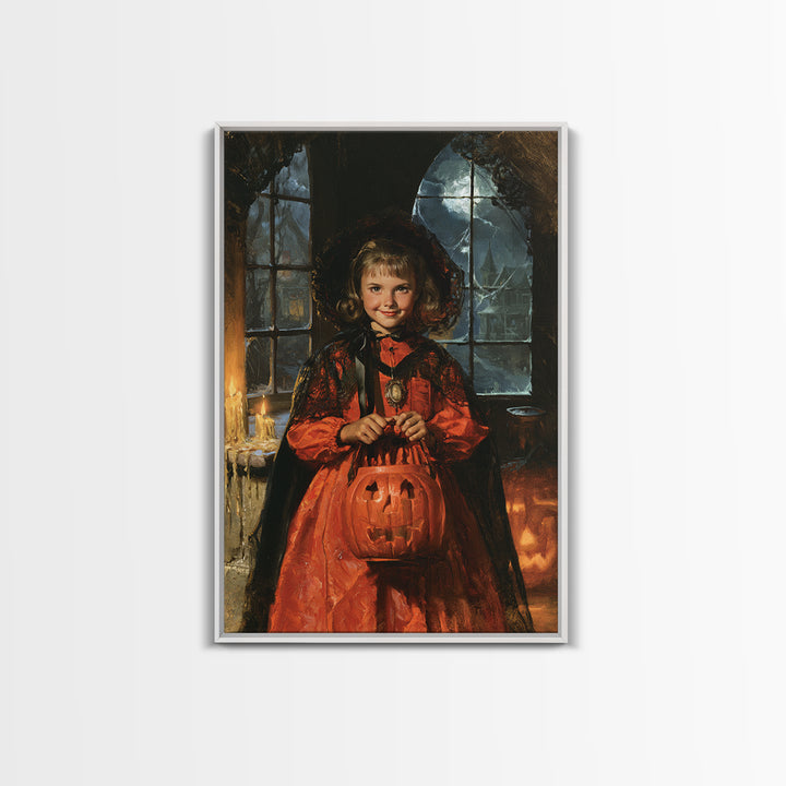 1950s Halloween Nostalgia, Antique Gothic Portrait, Vertical Wall Art, Canvas Print, Gothic Wall Decor, Halloween Portrait Art