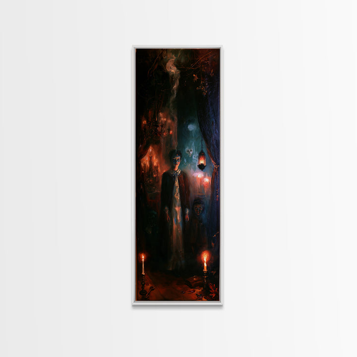 1950s Halloween Nostalgia, Victorian Horror Portrait, Tall Narrow Wall Art, Canvas Print, Gothic Wall Decor, Halloween Portrait Art