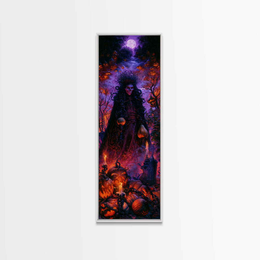 1980s Neon Horror, Antique Gothic Portrait, Tall Narrow Wall Art, Framed Canvas Print, Gothic Wall Decor, Halloween Portrait Art