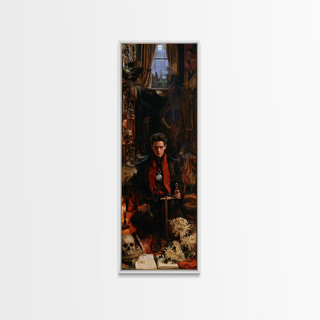 Dark Academia Halloween, Dark Academia Wall Art, Tall Narrow Wall Art, Canvas Print, Gothic Wall Decor, Halloween Portrait Art