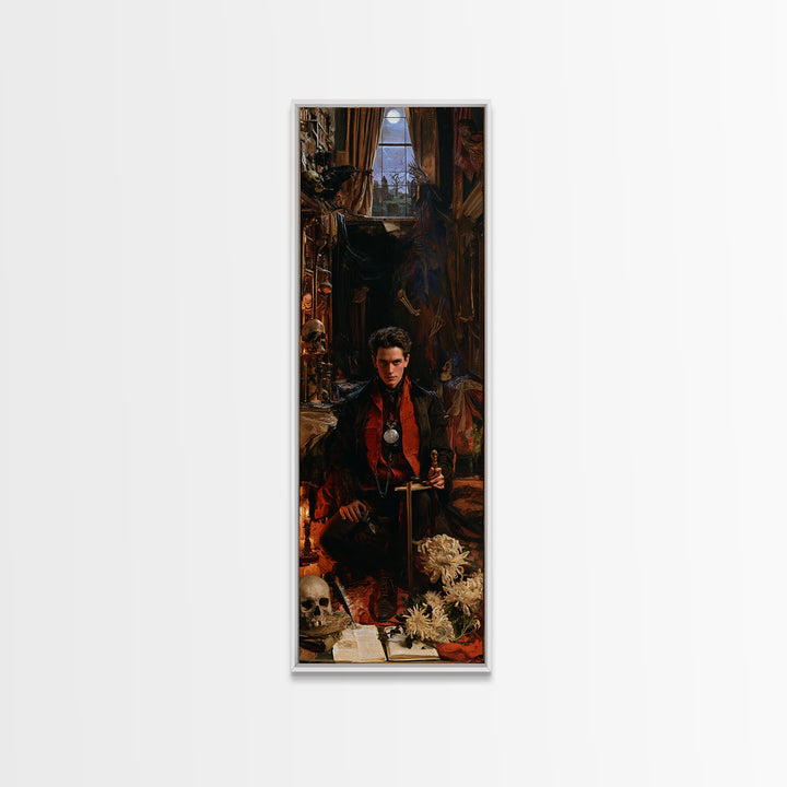 Dark Academia Halloween, Dark Academia Wall Art, Tall Narrow Wall Art, Canvas Print, Gothic Wall Decor, Halloween Portrait Art