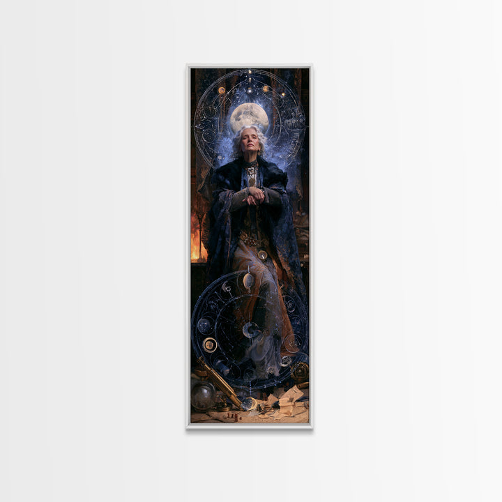 Celestial Witchcraft, Victorian Horror Portrait, Tall Narrow Wall Art, Canvas Print, Gothic Wall Decor, Halloween Portrait Art