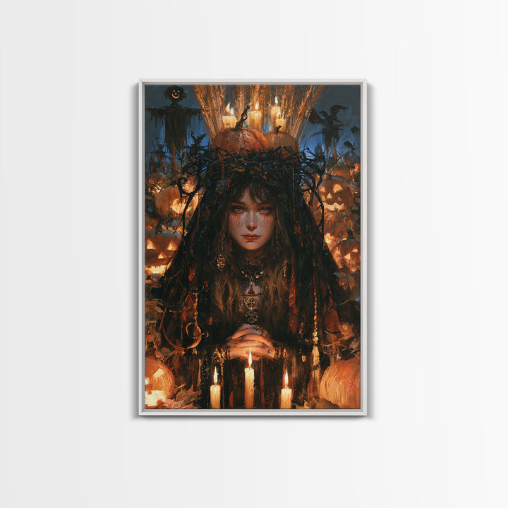 Occult Harvest Festival, Dark Academia Wall Art, Vertical Wall Art, Canvas Print, Gothic Wall Decor, Halloween Portrait Art, Horror Wall Art