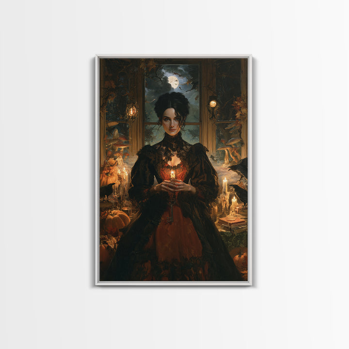 Enchanted Woodland Halloween, Victorian Gothic Art, Vertical Wall Art, Framed Canvas Print, Gothic Wall Decor, Halloween Portrait Art