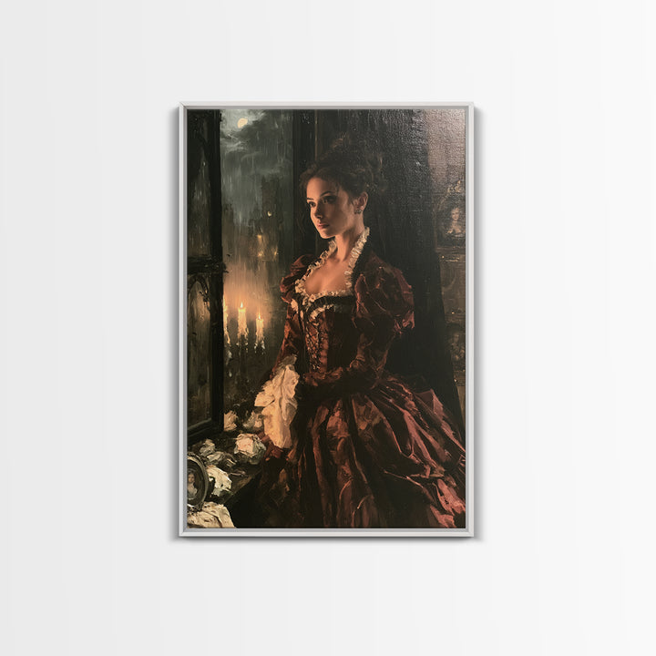 Gothic Romance, Victorian Horror Portrait, Vertical Wall Art, Canvas Print, Gothic Wall Decor, Halloween Portrait Art, Macabre Wall Art
