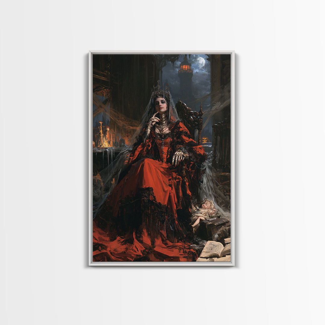 Haunted Seaside Halloween, Macabre Victorian Decor, Vertical Wall Art, Framed Canvas Print, Gothic Wall Decor, Halloween Portrait Art