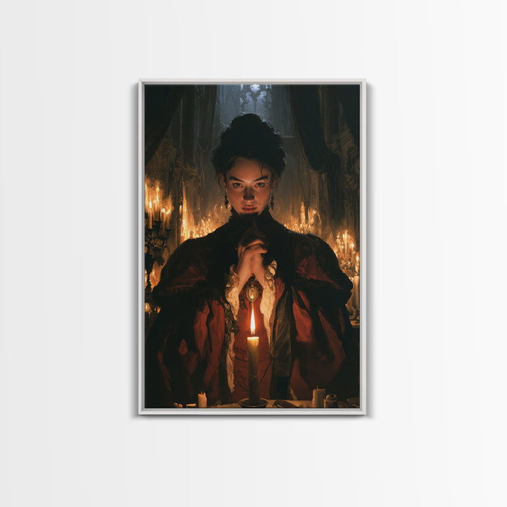The Candlelit Crypt, Victorian Horror Portrait, Vertical Wall Art, Canvas Print, Gothic Wall Decor, Halloween Portrait Art