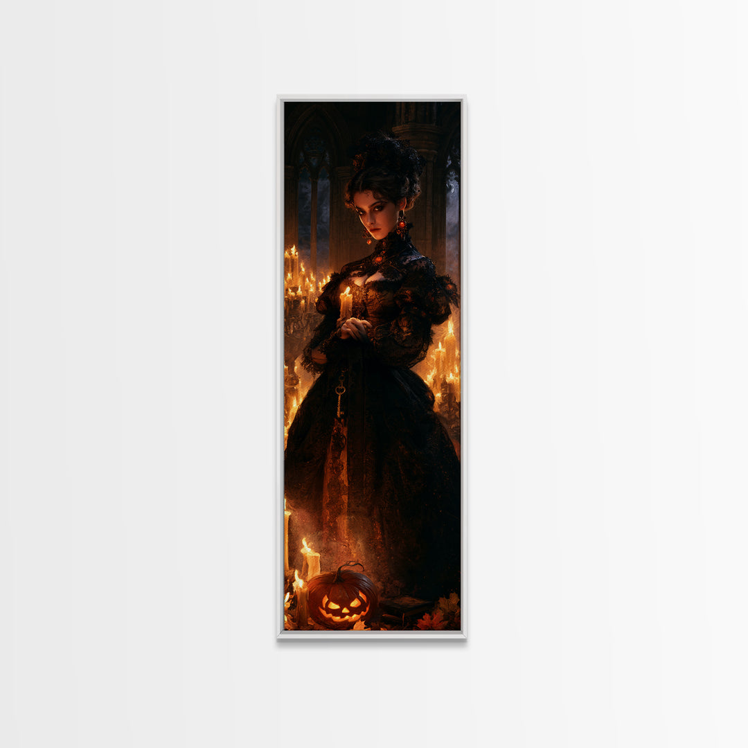 The Candlelit Crypt, Victorian Horror Portrait, Tall Narrow Wall Art, Canvas Print, Gothic Wall Decor, Halloween Portrait Art