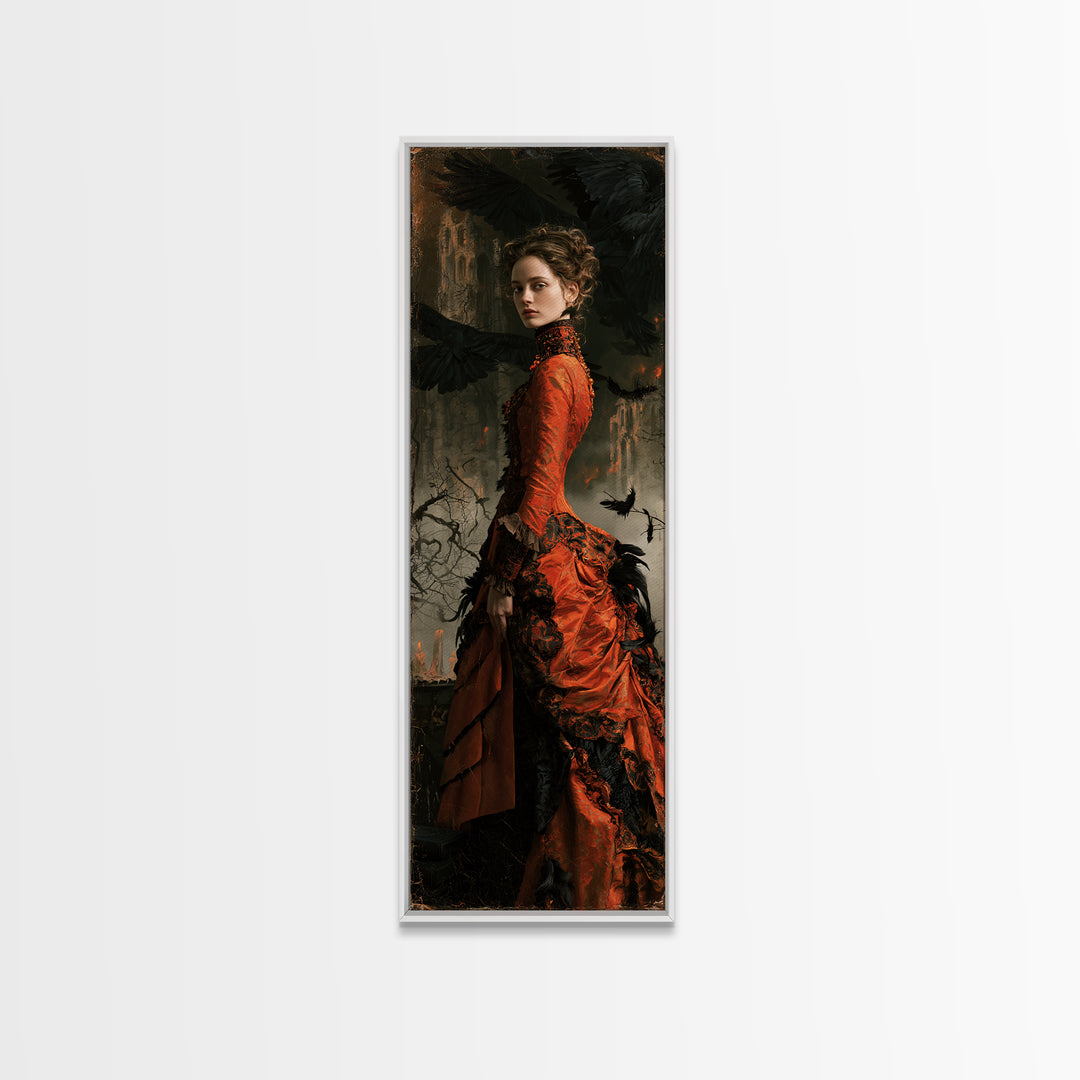 Ravens And Ruins, Victorian Gothic Art, Tall Narrow Wall Art, Canvas Print, Gothic Wall Decor, Halloween Portrait Art, Spooky Wall Decor