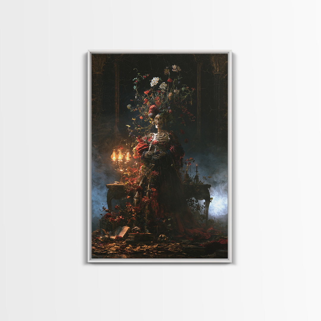 Skeletal Botanicals, Macabre Victorian Decor, Vertical Wall Art, Canvas Print, Gothic Wall Decor, Halloween Portrait Art, Spooky Wall Decor