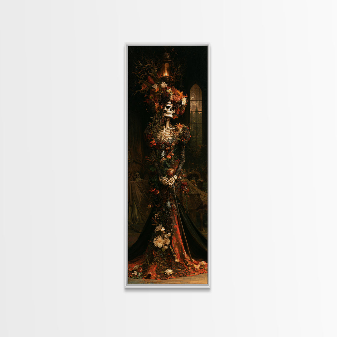 Skeletal Botanicals, Antique Gothic Portrait, Tall Narrow Wall Art, Canvas Print, Gothic Wall Decor, Halloween Portrait Art