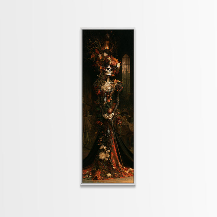 Skeletal Botanicals, Antique Gothic Portrait, Tall Narrow Wall Art, Canvas Print, Gothic Wall Decor, Halloween Portrait Art