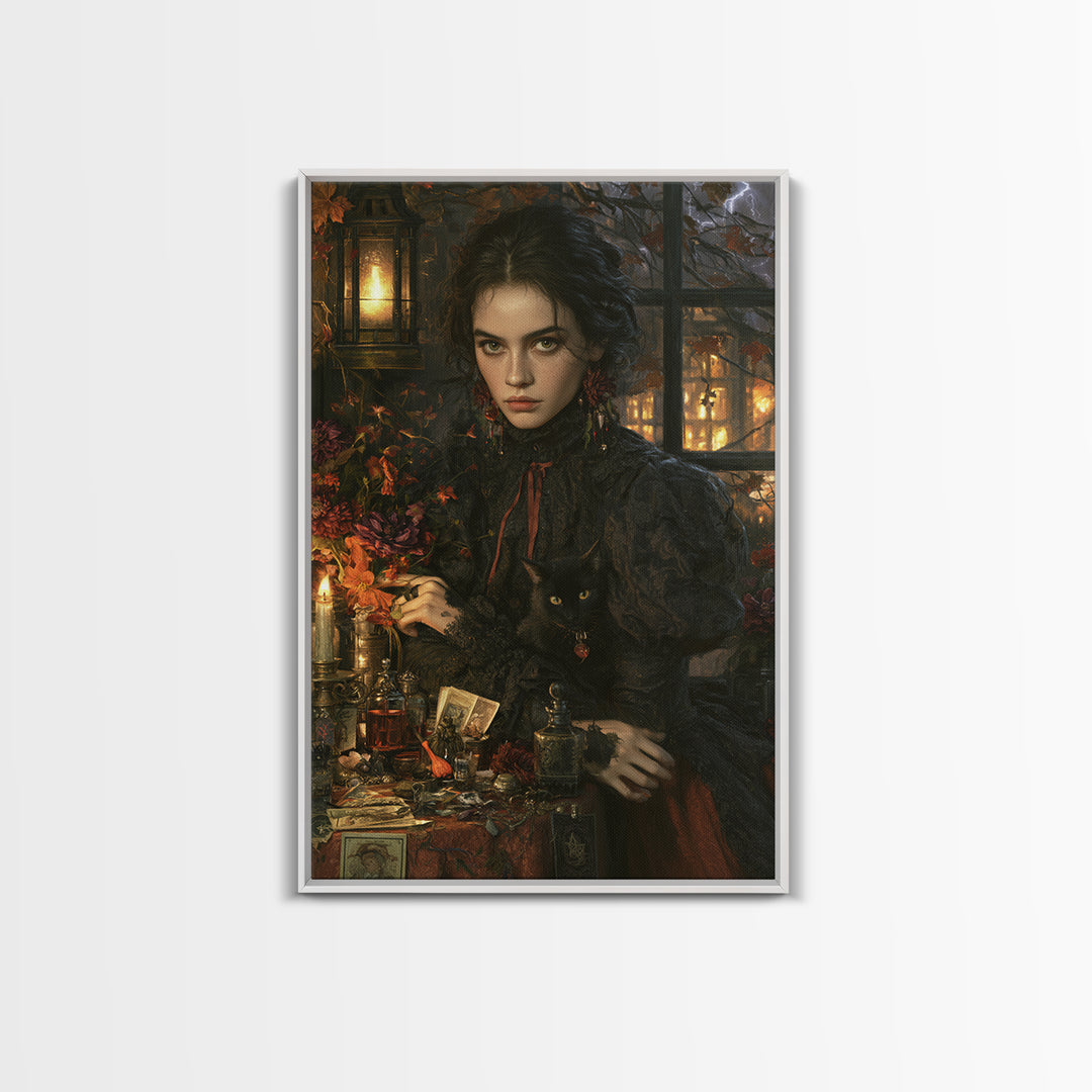 The Poison Garden, Antique Gothic Portrait, Vertical Wall Art, Framed Canvas Print, Gothic Wall Decor, Halloween Portrait Art