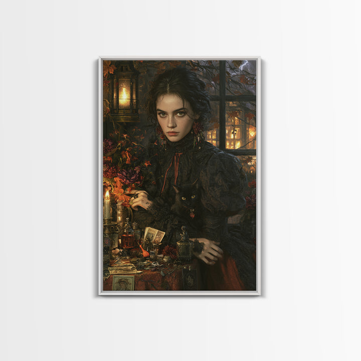 The Poison Garden, Antique Gothic Portrait, Vertical Wall Art, Framed Canvas Print, Gothic Wall Decor, Halloween Portrait Art