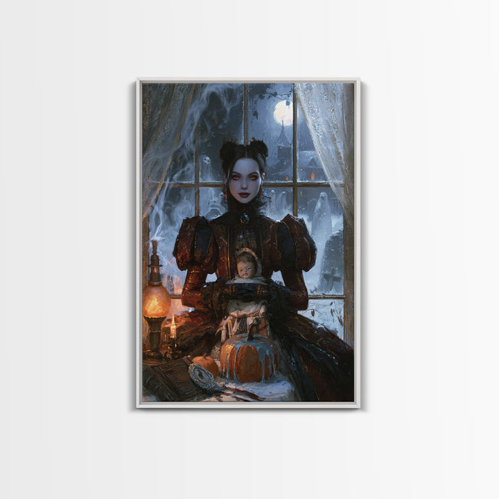 Frozen Halloween, Antique Gothic Portrait, Vertical Wall Art, Canvas Print, Gothic Wall Decor, Halloween Portrait Art, Dark Fantasy Art