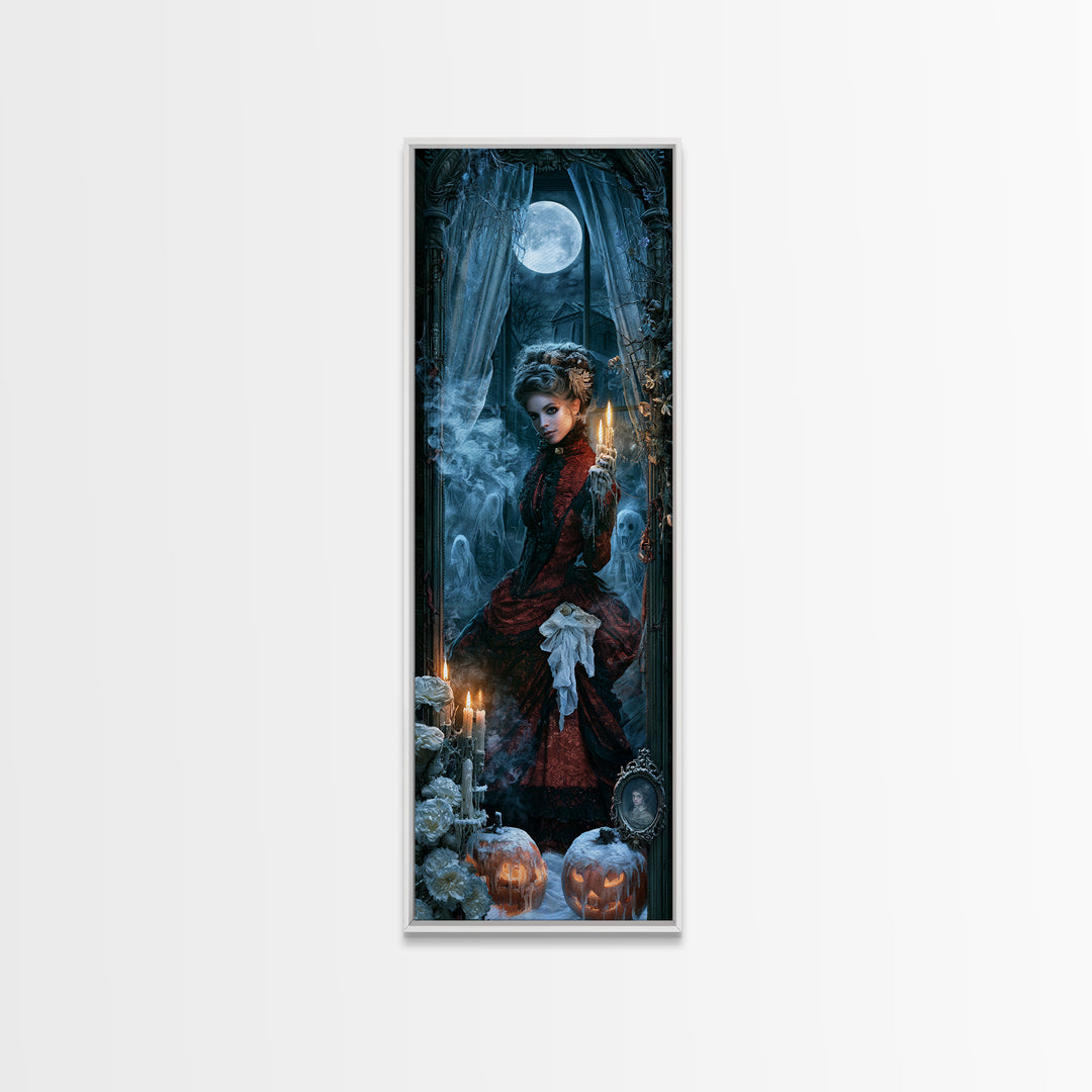Frozen Halloween, Antique Gothic Portrait, Tall Narrow Wall Art, Canvas Print, Gothic Wall Decor, Halloween Portrait Art, Spooky Wall Decor