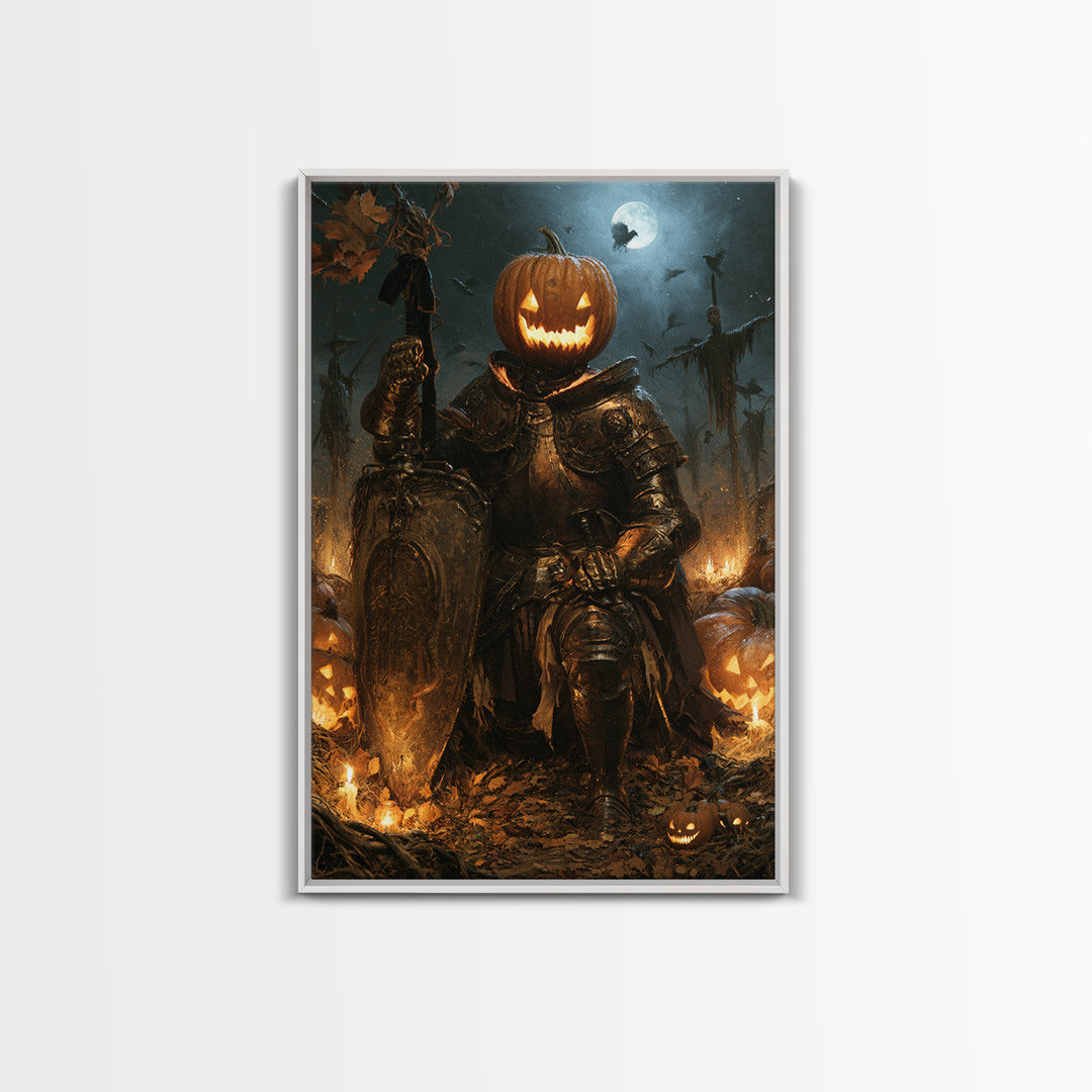 The Pumpkin Paladin, Victorian Horror Portrait, Vertical Wall Art, Canvas Print, Gothic Wall Decor, Halloween Portrait Art, Macabre Wall Art