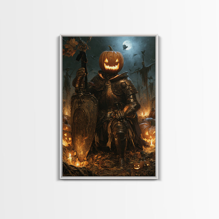The Pumpkin Paladin, Victorian Horror Portrait, Vertical Wall Art, Canvas Print, Gothic Wall Decor, Halloween Portrait Art, Macabre Wall Art
