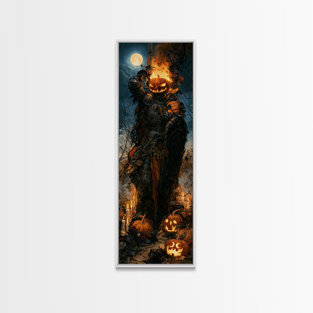 The Pumpkin Paladin, Victorian Gothic Art, Tall Narrow Wall Art, Framed Canvas Print, Gothic Wall Decor, Halloween Portrait Art