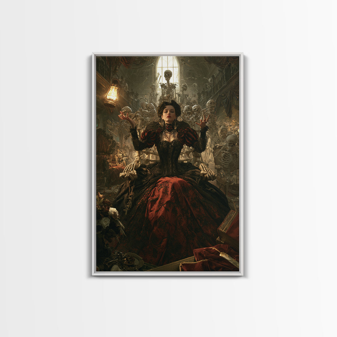 The Necromancer Queen, Antique Gothic Portrait, Vertical Wall Art, Canvas Print, Gothic Wall Decor, Halloween Portrait Art