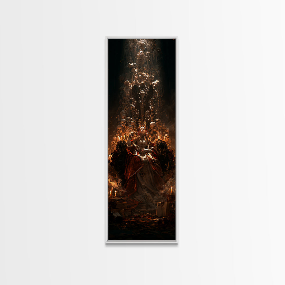 The Necromancer Queen, Macabre Victorian Decor, Tall Narrow Wall Art, Framed Canvas Print, Gothic Wall Decor, Halloween Portrait Art