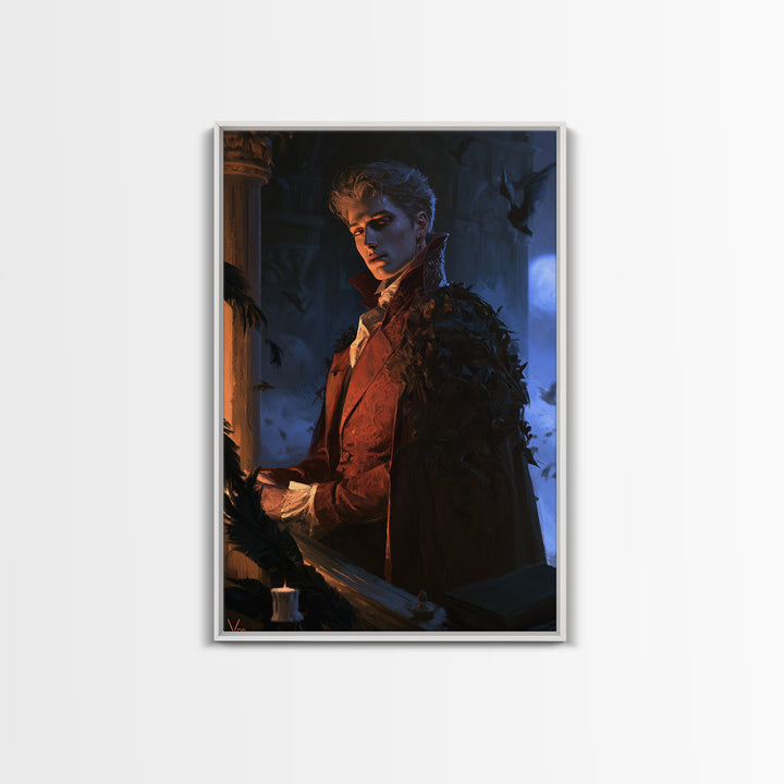 The Bat Prince, Victorian Gothic Art, Vertical Wall Art, Framed Canvas Print, Gothic Wall Decor, Halloween Portrait Art, Dark Fantasy Art