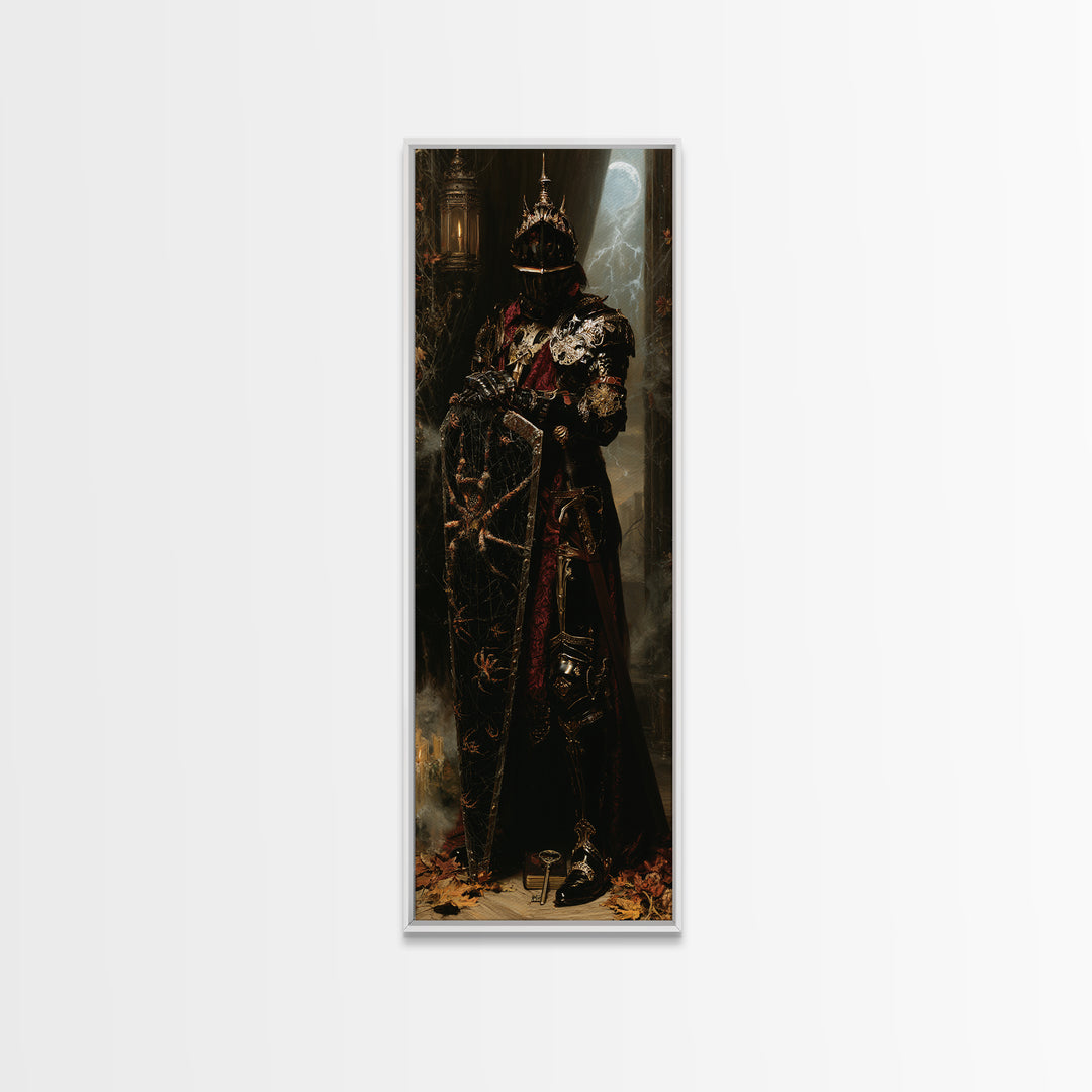 The Spider Knight, Antique Gothic Portrait, Tall Narrow Wall Art, Canvas Print, Gothic Wall Decor, Halloween Portrait Art, Horror Wall Art