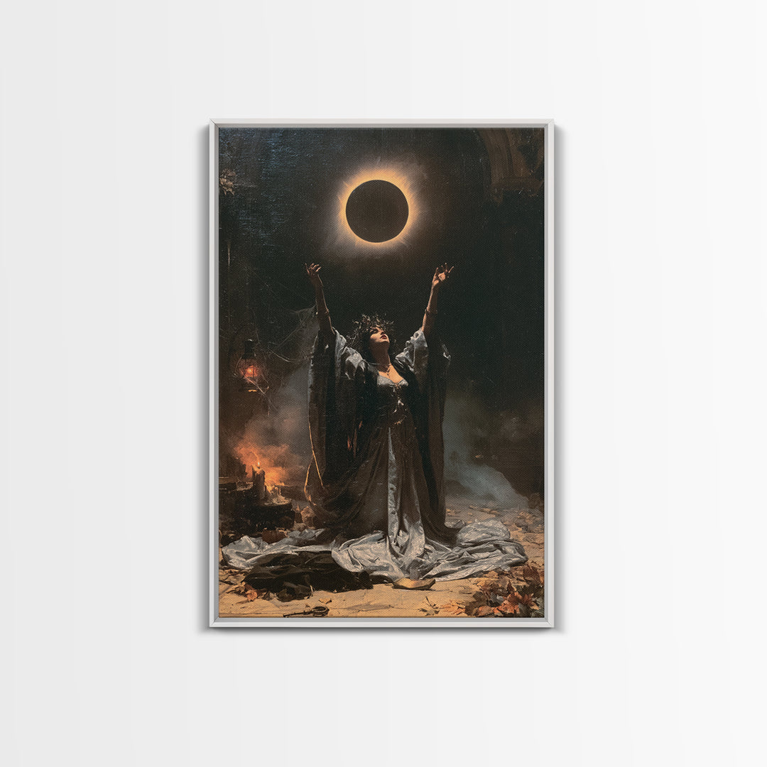The Moon Priestess, Macabre Victorian Decor, Vertical Wall Art, Canvas Print, Gothic Wall Decor, Halloween Portrait Art, Macabre Wall Art