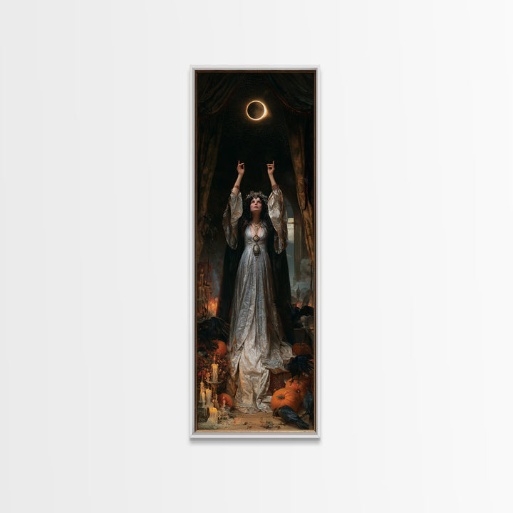 The Moon Priestess, Macabre Victorian Decor, Tall Narrow Wall Art, Canvas Print, Gothic Wall Decor, Halloween Portrait Art, Halloween Decor