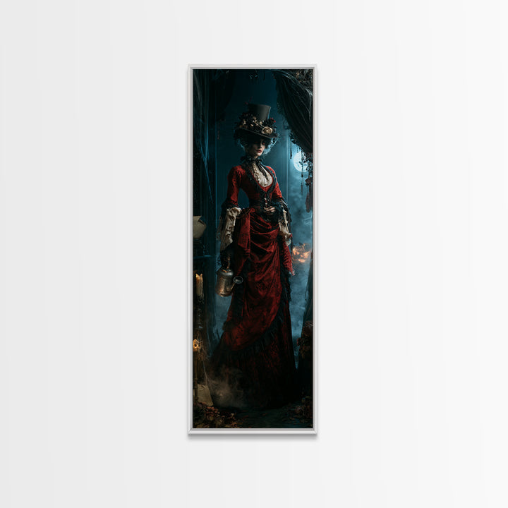 The Graveyard Gardener, Antique Gothic Portrait, Tall Narrow Wall Art, Canvas Print, Gothic Wall Decor, Halloween Portrait Art