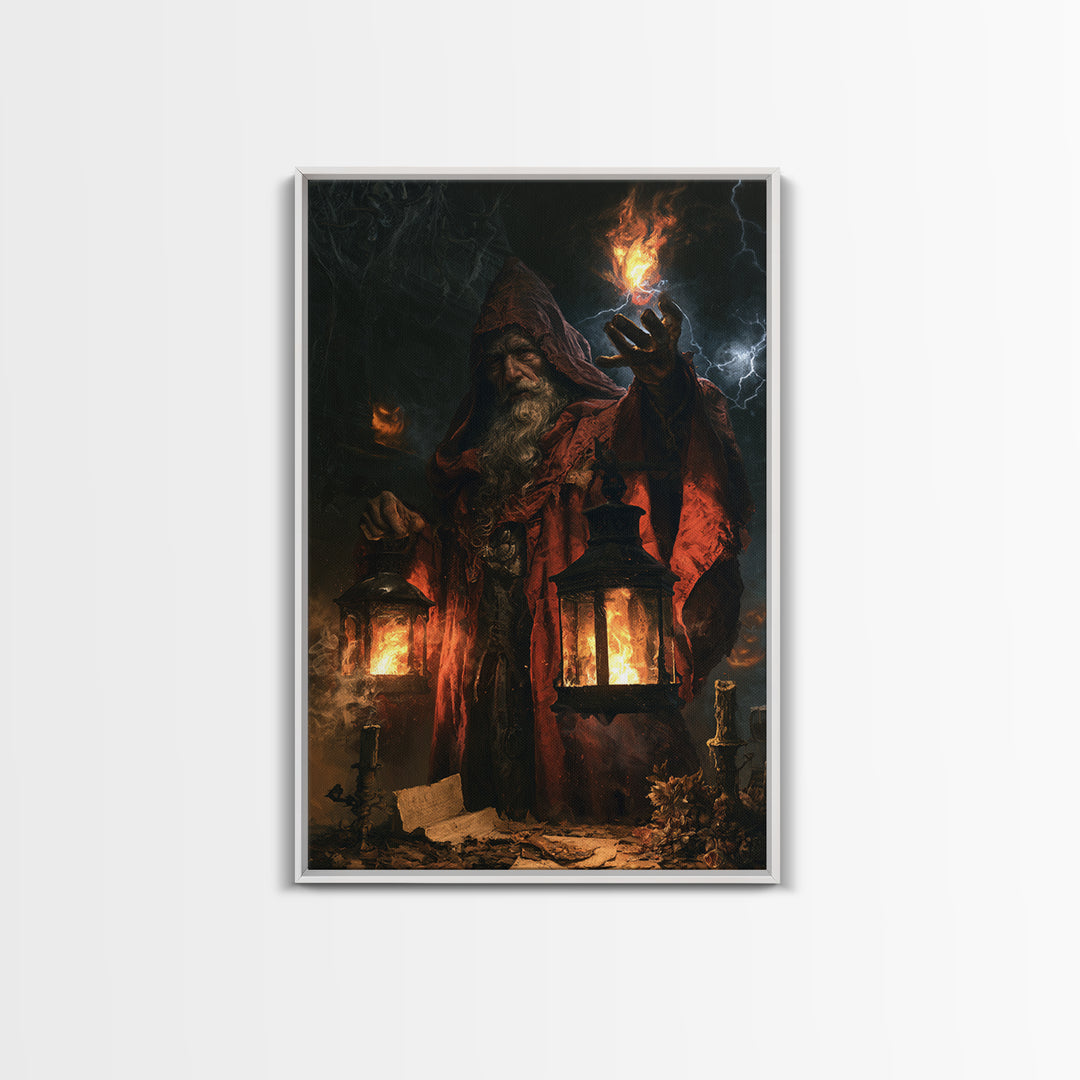 The Lantern Mage, Macabre Victorian Decor, Vertical Wall Art, Framed Canvas Print, Gothic Wall Decor, Halloween Portrait Art