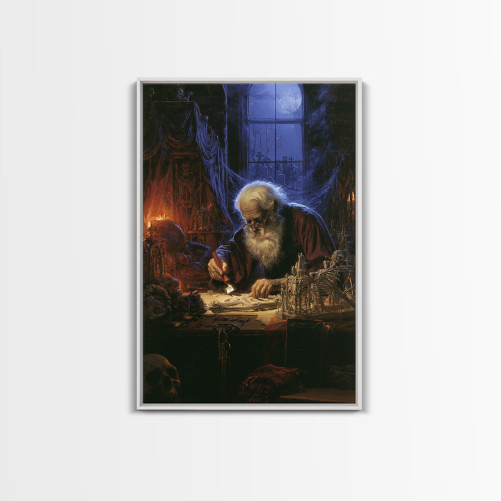 The Bone Sculptor, Antique Gothic Portrait, Vertical Wall Art, Canvas Print, Gothic Wall Decor, Halloween Portrait Art, Macabre Wall Art