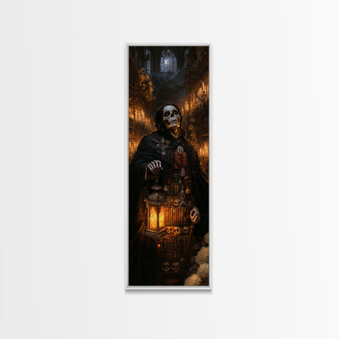 The Crypt Librarian, Victorian Horror Portrait, Tall Narrow Wall Art, Canvas Print, Gothic Wall Decor, Halloween Portrait Art