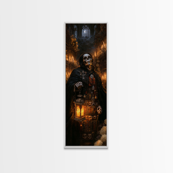 The Crypt Librarian, Victorian Horror Portrait, Tall Narrow Wall Art, Canvas Print, Gothic Wall Decor, Halloween Portrait Art