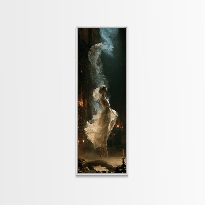 The Phantom Ballerina, Victorian Gothic Art, Tall Narrow Wall Art, Framed Canvas Print, Gothic Wall Decor, Halloween Portrait Art