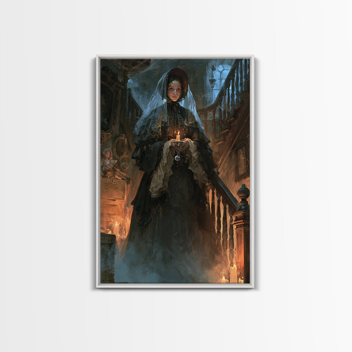 The Cemetery Beekeeper, Dark Academia Wall Art, Vertical Wall Art, Framed Canvas Print, Gothic Wall Decor, Halloween Portrait Art