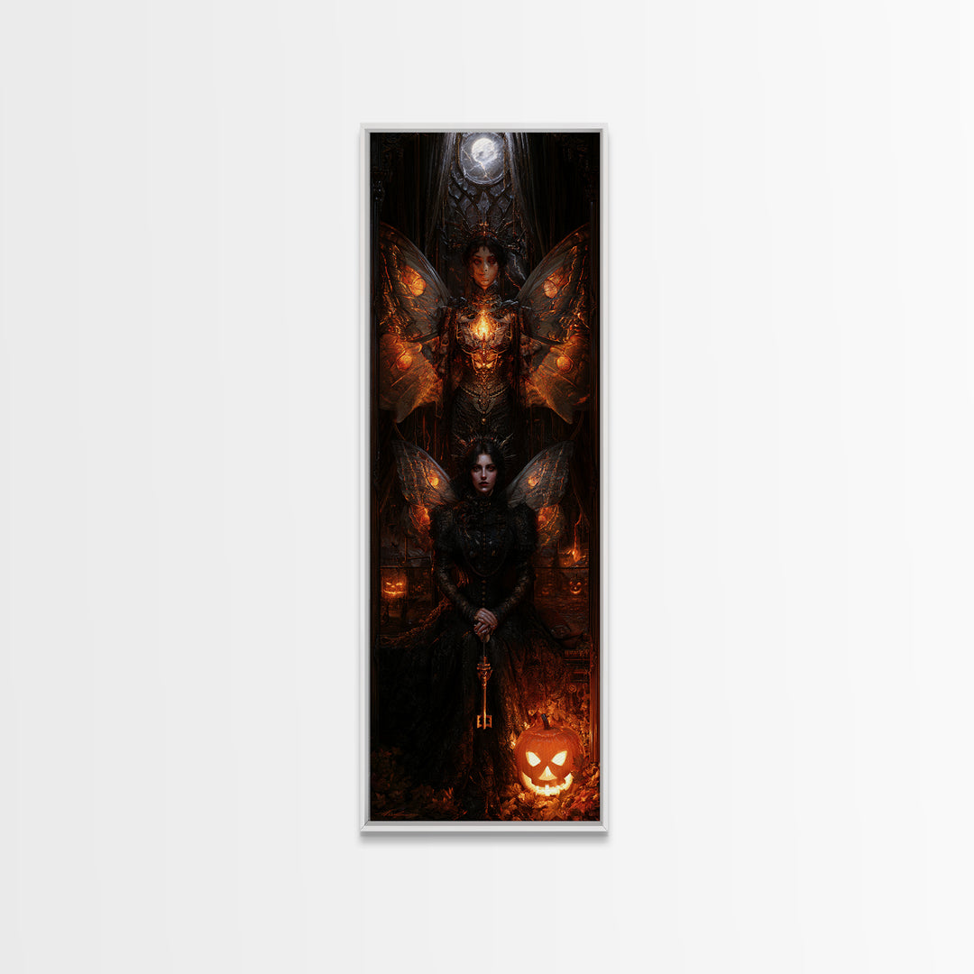 The Moth-Winged Empress, Victorian Horror Portrait, Tall Narrow Wall Art, Canvas Print, Gothic Wall Decor, Halloween Portrait Art