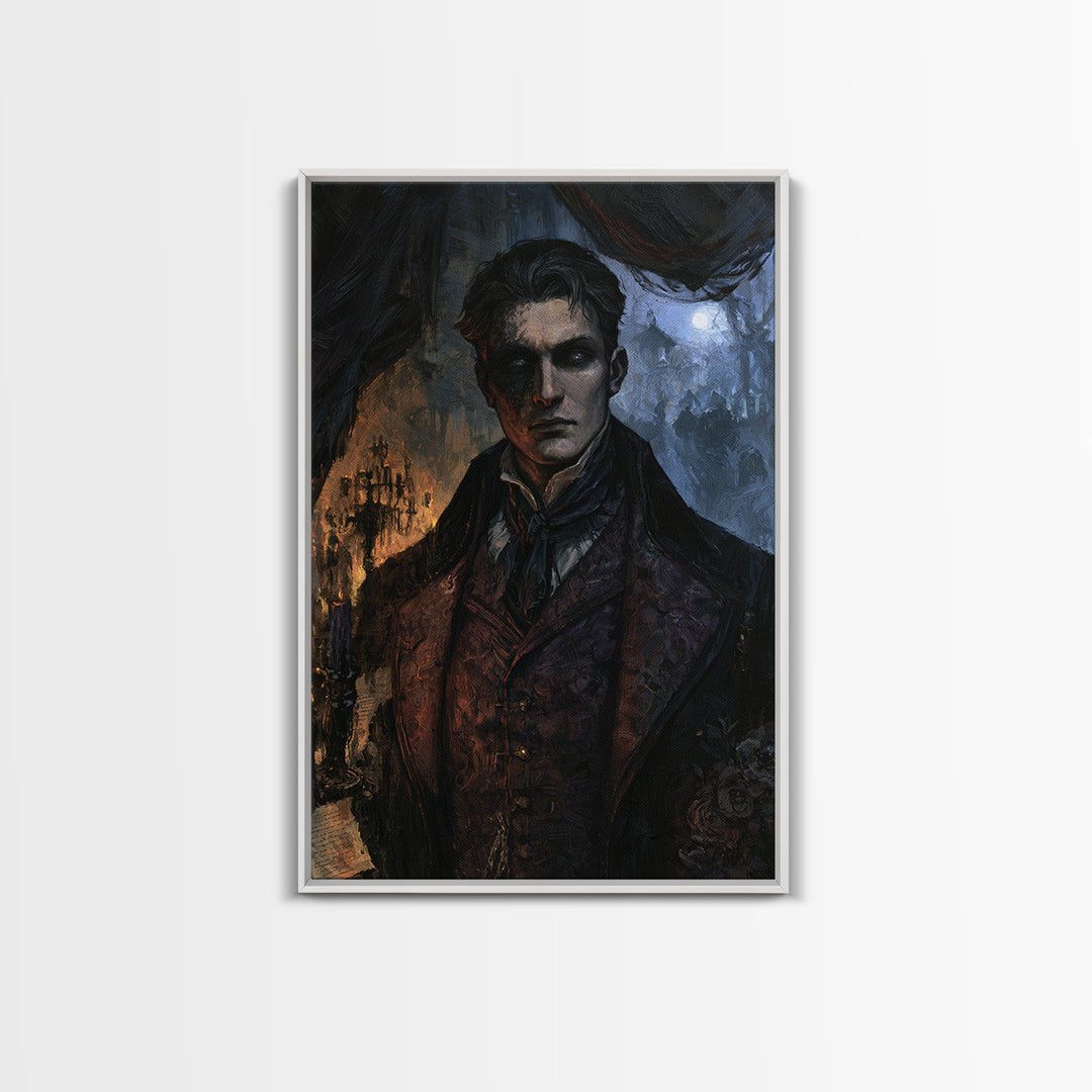 The Ash-Covered Oracle, Antique Gothic Portrait, Vertical Wall Art, Framed Canvas Print, Gothic Wall Decor, Halloween Portrait Art