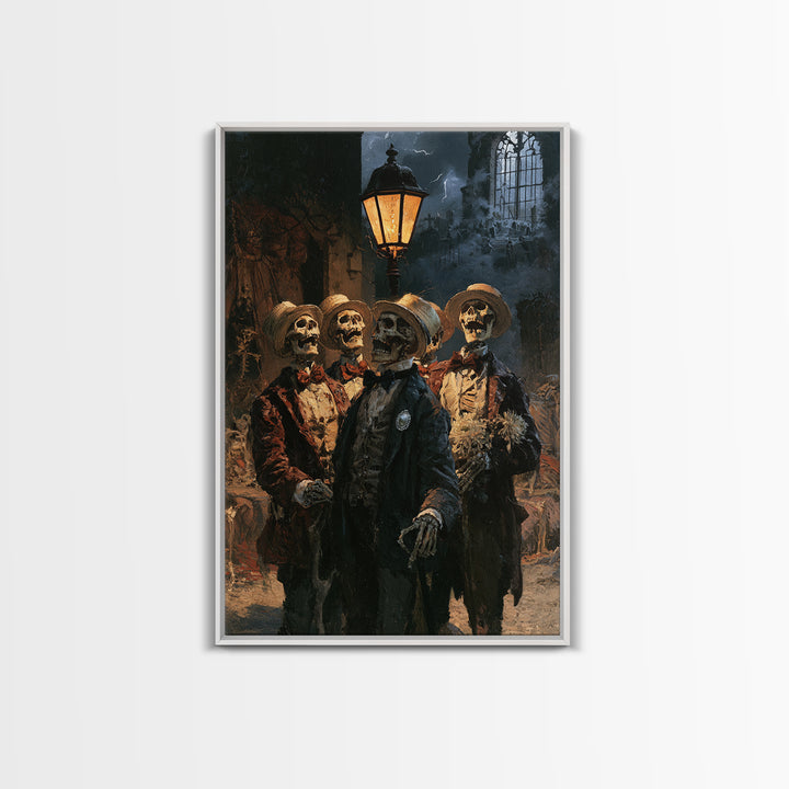 The Skeleton Barbershop Quartet, Victorian Gothic Art, Vertical Wall Art, Canvas Print, Gothic Wall Decor, Halloween Portrait Art