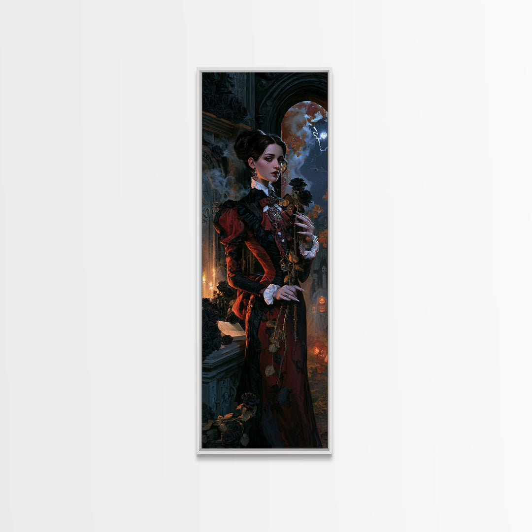 The Vampire Florist, Macabre Victorian Decor, Tall Narrow Wall Art, Canvas Print, Gothic Wall Decor, Halloween Portrait Art