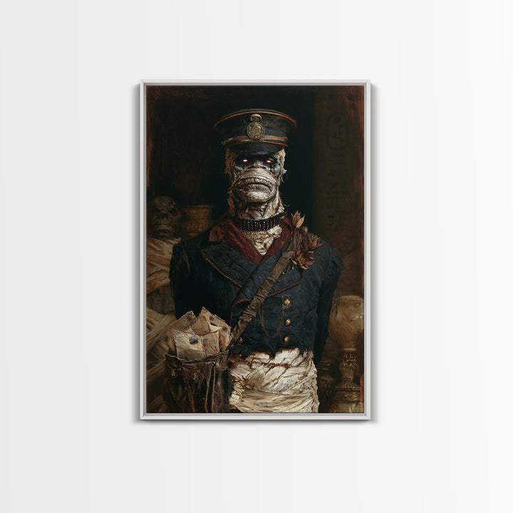 The Mummy Mail Carrier, Dark Academia Wall Art, Vertical Wall Art, Framed Canvas Print, Gothic Wall Decor, Halloween Portrait Art
