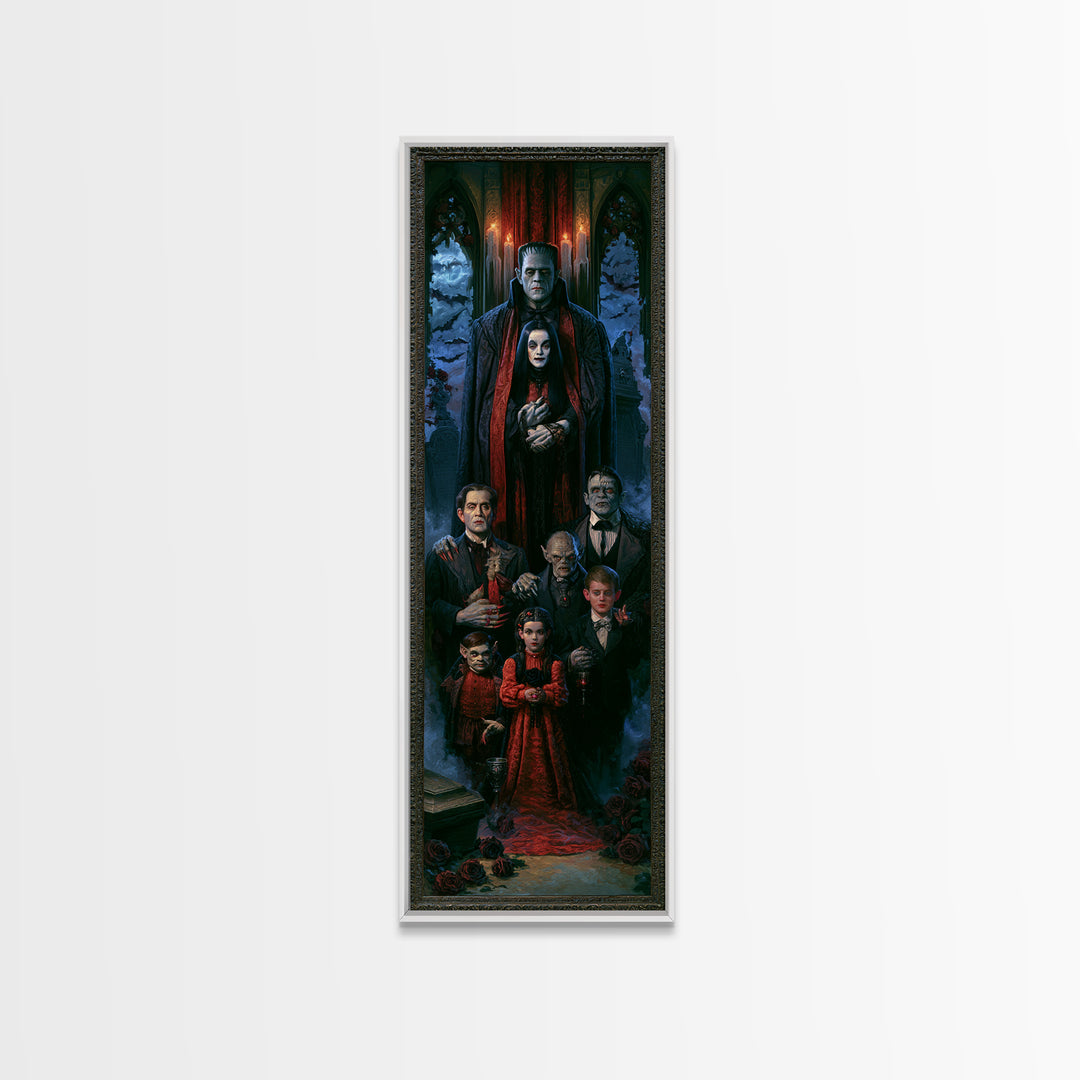 The Monster Family Portrait, Victorian Gothic Art, Tall Narrow Wall Art, Canvas Print, Gothic Wall Decor, Halloween Portrait Art