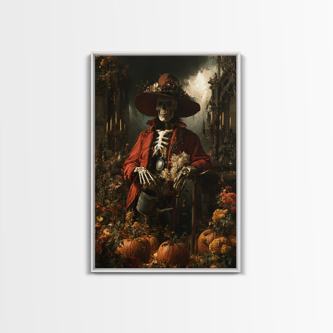 The Skeleton Gardeners, Victorian Gothic Art, Vertical Wall Art, Framed Canvas Print, Gothic Wall Decor, Halloween Portrait Art